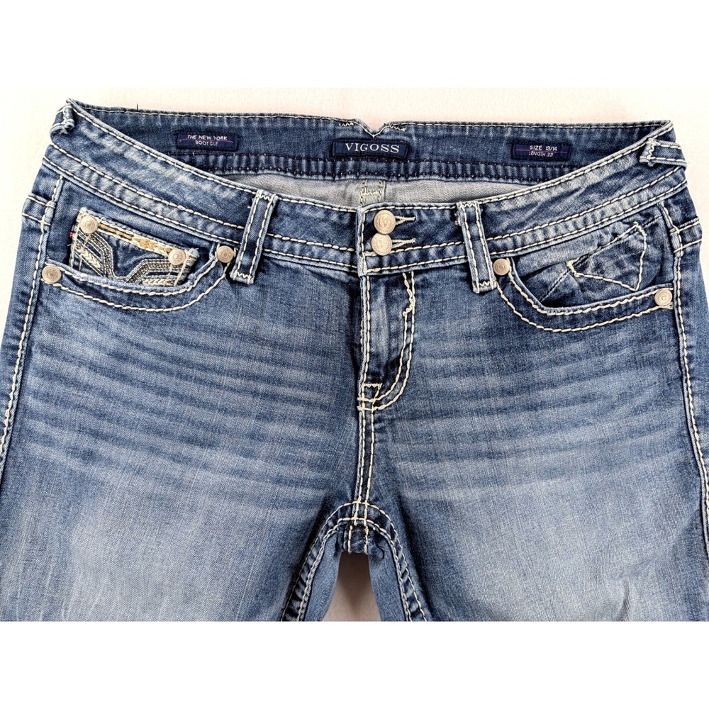 Vigoss The New York Bootcut Jeans Womens 13/14 Blue Embellished Stretch - Picture 4 of 9
